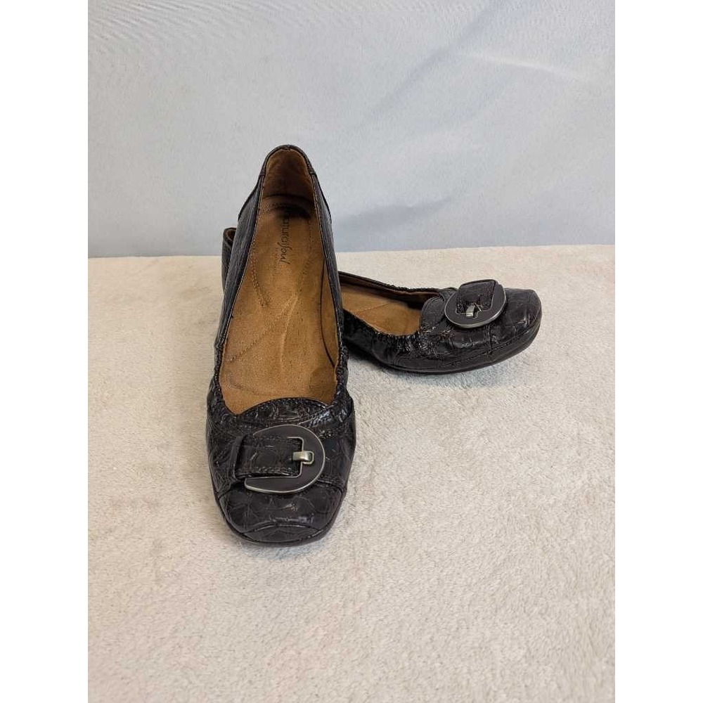 Natural Soul by Naturalizer Women's Dark Brown Croc Buckle Ballet Flats Size 9.5